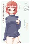  1girl blush bottomless breasts glasses ikkyuu pussy red_eyes red_hair solo sweater 