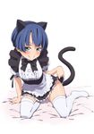  animal_ears ano_natsu_de_matteru apron aqua_eyes arm_support black_dress blue_hair cat_ears cat_tail dress dress_lift errant fake_animal_ears long_legs looking_at_viewer maid naughty_face no_shoes puffy_sleeves short_hair sitting skirt skirt_lift smile solo tail tanigawa_kanna thighhighs thighs waist_apron white_legwear yokozuwari 