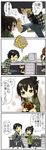  1girl 4koma chocolate comic desk feet hair_bun marui_hitoha mitsudomoe stomping translation_request yabe_satoshi 