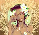  bleach breasts dark_skin fangs flower muchiko nekomata shihouin_yoruichi smirk wink 