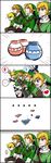  &lt;o&gt;_&lt;o&gt; /\/\/\ 4boys 5koma blonde_hair blue_eyes comic earrings fairy gaijin_4koma gameplay_mechanics gloves hat heart highres jewelry link multiple_boys multiple_persona pointy_ears pot rupees simple_background speech_bubble spoken_heart sword the_legend_of_zelda the_legend_of_zelda:_ocarina_of_time the_legend_of_zelda:_skyward_sword the_legend_of_zelda:_the_wind_waker the_legend_of_zelda:_twilight_princess truth tunic weapon 