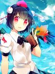  bad_id bad_pixiv_id black_hair hat looking_at_viewer namie-kun red_eyes shameimaru_aya short_hair solo tokin_hat touhou wings 