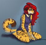  feline female hair kneeling leash mammal panties red_hair senura solo tiger underwear 