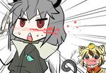  animal_ears animal_print blonde_hair blood blush food fruit grey_hair harunatsu_akito kemonomimi_mode mouse_ears mouse_tail multiple_girls nazrin nose_blush nosebleed orange running tail tears tiger_ears tiger_print toramaru_shou touhou 