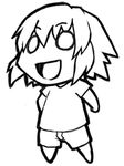  :d barefoot chibi copyright_request greyscale lowres monochrome o_o open_mouth self-portrait shirt short_hair shorts smile solo t-shirt yahara_fuzuki 