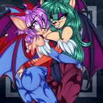  abs bat big_breasts big_butt black_nose breasts butt cleavage clothed clothing cosplay crystal-for-ever duo elbow_gloves fangs female fingerless_gloves gloves green green_eyes green_hair hair hug legwear lesbian lilith lilith_aensland lips long_hair looking_back makeup mammal morrigan_aensland muscles muscular_female nails pink_eyes pink_hair pose short_hair smile spikes standing stockings teeth thick_thighs thighs tight_clothing voluptuous wide_hips wings 