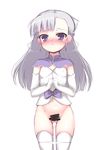  bad_id bad_pixiv_id banned_artist blue_hair blush censored elbow_gloves fin_e_ld_si_laffinty gloves long_hair navel no_pants panties panty_pull purple_eyes pussy rinne_no_lagrange shikano_sumiaki solo thighhighs underwear 