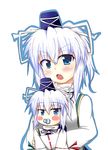  baby blue_eyes blush blush_stickers child dual_persona hat japanese_clothes kuzumomo mononobe_no_futo multiple_girls open_mouth pacifier ponytail tate_eboshi touhou upper_body white_hair younger 