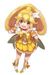  bangs big_hair blonde_hair bow choker cure_peace double_v dress eyelashes from_above hair_flaps hair_ornament kise_yayoi long_hair looking_at_viewer magical_girl open_mouth orange_choker pigeon-toed precure shirabi shorts shorts_under_skirt simple_background skirt smile_precure! solo v white_background wide_ponytail yellow yellow_bow yellow_eyes yellow_shorts yellow_skirt 