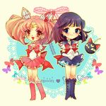  back_bow bishoujo_senshi_sailor_moon black_eyes black_hair boots bow brooch bug butterfly character_name chibi_usa choker cooger cross-laced_footwear doily double_bun full_body gloves hair_ornament hairpin hands_clasped insect jewelry knee_boots lace-up_boots luna-p magical_girl multiple_girls own_hands_together pink_choker pink_footwear pink_hair pink_sailor_collar pink_skirt pleated_skirt purple_footwear purple_sailor_collar purple_skirt red_bow red_eyes ribbon sailor_chibi_moon sailor_collar sailor_saturn sailor_senshi_uniform short_hair skirt smile star star_choker tiara tomoe_hotaru twintails white_gloves 