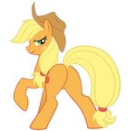  alpha_channel applejack_(mlp) blonde_hair butt cowboy_hat cutie_mark equine female feral freckles friendship_is_magic hair hat hi_res horse jungleanimal junglepony looking_at_viewer looking_back mammal my_little_pony plain_background pony transparent_background 