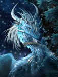  2018 blue_scales digital_media_(artwork) dragon eyelashes feral hair horn looking_at_viewer membranous_wings scales solo telleryspyro white_hair wings wyvern 