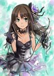  aqua_eyes black_gothic_dress_(idolmaster) brown_hair choker earrings idolmaster idolmaster_cinderella_girls jewelry long_hair microphone nerotarou@seven shibuya_rin solo 