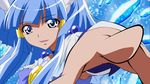  aoki_reika blue blue_background blue_eyes blue_hair brionac cure_beauty eyelashes hair_tubes long_hair magical_girl outstretched_hand precure sidelocks smile smile_precure! solo 