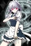  argyle argyle_background bow braid greek izayoi_sakuya knife magic_circle maid maid_headdress md5_mismatch red_eyes sawade short_hair silver_hair skirt smile solo touhou twin_braids 