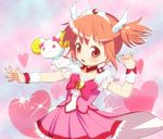  :o bow candy_(smile_precure!) candy_(smile_precure!)_(cosplay) choker color_connection cosplay crossover cure_happy cure_happy_(cosplay) kaname_madoka kyubey machico magical_girl mahou_shoujo_madoka_magica pink pink_bow pink_skirt precure red_choker skirt smile_precure! tiara 