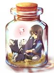  black_eyes black_hair bottle chibi heart in_container long_hair male_focus ouri repede smile tales_of_(series) tales_of_vesperia uniform white_background yuri_lowell 