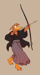  archer arrow avian bow_(weapon) bow_and_arrow brown brown_feathers charlie clothed clothing duck feathers japanese_clothing kimono male plain_background ranged_weapon redic-nomad samurai solo warrior weapon 
