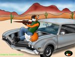  canine car clothing desert eyewear fox gun invalid_tag male mammal muscle_car ranged_weapon rifle sitting snyperfox sunglasses weapon 