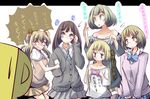  cardigan clothes_writing fringe_trim futaba_anzu idolmaster idolmaster_cinderella_girls jougasaki_rika mimura_kanako multiple_girls natsu_(anta_tte_hitoha) p-head_producer producer_(idolmaster) shibuya_rin shirt sweater_vest t-shirt takagaki_kaede translated 