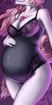  &hearts; anthro bellecandie belly_grab bodysuit canine female fox hair holding_belly lady_snakebite leotard lingerie mammal necklace pink_hair pregnant skinsuit smile solo voluptuous white 