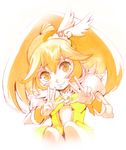  blonde_hair blush bow choker cure_peace face hair_flaps hands hirokazu kise_yayoi long_hair magical_girl ponytail precure smile_precure! solo squatting v white_background wide_ponytail yellow yellow_bow yellow_choker yellow_eyes 