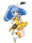  back_to_the_future blue_eyes blue_hair bow car choker cosplay cure_peace cure_peace_(cosplay) delorean ground_vehicle hair_flaps ikamusume kanemoto_hisako motor_vehicle orange_choker poponpin precure seiyuu_connection shinryaku!_ikamusume shorts shorts_under_skirt simple_background skirt smile_precure! time_machine white_background wide_ponytail yellow_bow yellow_shorts yellow_skirt 