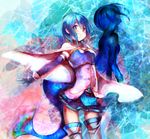  blue blue_eyes blue_hair cape dress dual_persona gloves grin magical_girl mahou_shoujo_madoka_magica mermaid miki_sayaka misada monster_girl monsterification oktavia_von_seckendorff short_dress short_hair smile spoilers thighhighs 