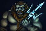  beard facial_hair feline hair lion looking_at_viewer male mammal muscles neon_grizzly polearm ripped solo trident underwater warrior water weapon 