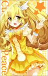  bad_id bad_pixiv_id blonde_hair bow bowtie character_name chiruku choker cure_peace hair_flaps hair_ornament hairpin kise_yayoi long_hair magical_girl orange_choker orange_neckwear precure ribbon skirt smile smile_precure! solo star v wide_ponytail yellow yellow_background yellow_bow yellow_eyes yellow_skirt 