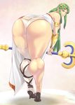  artist_request ass bad_proportions bent_over curvy foreshortening green_eyes green_hair high_heels huge_ass jewelry kid_icarus looking_at_viewer looking_back lots_of_jewelry marunav palutena pixiv_thumbnail resized shoes staff thick_thighs thighs 
