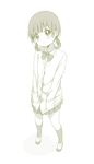  blush bow bowtie cardigan copyright_request full_body hands_in_pockets head_tilt kneehighs monochrome namori school_uniform shoes short_hair short_twintails simple_background skirt solo twintails uwabaki 
