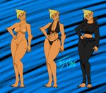  bikini blonde_hair breasts clothed clothing etriuzjt fangs feline female hair invalid_tag jacket long_legs mammal model_sheet nipples nude pants pose pussy saber_tooth_tiger sabertooth shirt skimpy smilodon solo swimsuit thick_thighs tiger 