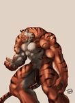  male mammal muscles nude penis plain_background solo standing tan_(artist) tiger 