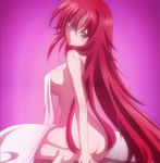  ass blue_eyes female high_school_dxd highres long_hair nude red_hair rias_gremory sitting solo stitched 