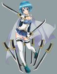  bad_id bad_pixiv_id blue_eyes blue_hair breasts cape cleavage kiniro_yasha magical_girl mahou_shoujo_madoka_magica medium_breasts miki_sayaka miniskirt saber_(weapon) short_hair simple_background skirt solo sword thighhighs weapon zettai_ryouiki 