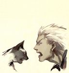  archer cat crimo dark_skin dark_skinned_male fate/stay_night fate_(series) grey_eyes male_focus open_mouth profile white_hair 