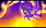  clouds crown equine flowing_mane flying friendship_is_magic horn lune_the_tiger luneytoon mlp:fim moon my_little_pony princess_celestia_(mlp) sunset winged_unicorn wings 