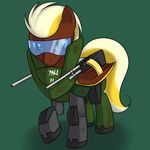  blonde_hair bomb_suit brown_body brown_fur call_of_duty dream_weaver dream_weaver_(mlp) equine eyewear feral fur glasses green_background gun hair juggernaut kloudmutt male mammal my_little_pony original_character pegasus plain_background ranged_weapon solo source_request two-color_hair two_tone_hair video_games weapon wings yellow_eyes 