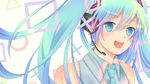  aqua_eyes aqua_hair bare_shoulders hatsune_miku headphones headset long_hair looking_at_viewer mamakari necktie open_mouth project_diva project_diva_(series) smile solo twintails vocaloid 