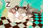  animal_ears barefoot beard black_hair bob_cut casual cat_ears cat_tail checkered checkered_floor couch facial_hair fate/zero fate_(series) kemonomimi_mode leg_between_thighs male_focus multiple_boys red_hair rider_(fate/zero) shirt sleeping sugataku t-shirt tail waver_velvet 