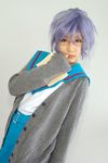 blue_hair book cardigan cosplay glasses koubou_tokori nagato_yuki photo sailor sailor_uniform school_uniform serafuku suzumiya_haruhi_no_yuuutsu 