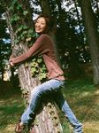  ando_sayaka dendrophilia denim jeans pants photo sandals sweatshirt tree_hug 