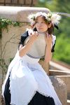  anya apron cosplay dog_ears highres maid maid_apron maid_uniform photo serving_tray tray 