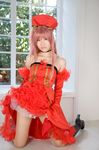  another_blood boots cosplay cuffs demonbane dress frills highres lace photo pink_hair rou rou_(cosplayer) ruffles 