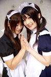  apron asian cosplay highres hirazuka_yuki maid maid_apron maid_uniform multiple_girls photo tairano_mai thigh-highs thighhighs twintails 
