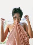  ando_sayaka mouth_hold no_shirt photo towel 