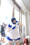  blue_hair cosplay cuffs eyepatch gloves handcuffs highres ikkitousen maid maid_apron maid_uniform namada photo ryomou_shimei ryomou_shimei_(cosplay) 