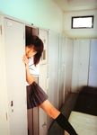  7_days_7_colors cosplay knee_socks kneehighs kumada_yoko locker photo pleated_skirt sailor sailor_uniform school_uniform serafuku skirt 