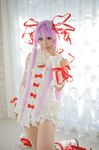  al_azif cosplay cuffs demonbane dress frills hair_ribbon hair_ribbons highres lace photo purple_hair ribbon ribbons ruffles tsugihagi_mishin 